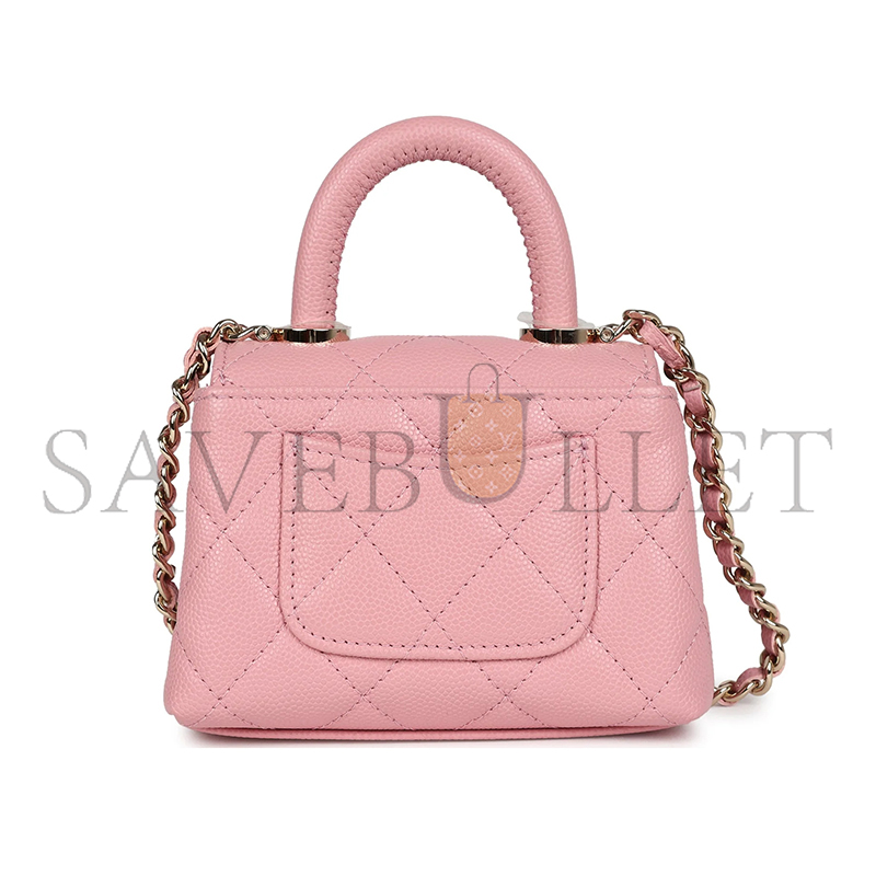 CHANEL MASTER GRAINED CALFSKIN NANO COCO TOP HANDLE FLAP BAG LIGHT GOLD HARDWARE PINK AP4245 (11*9*5cm)